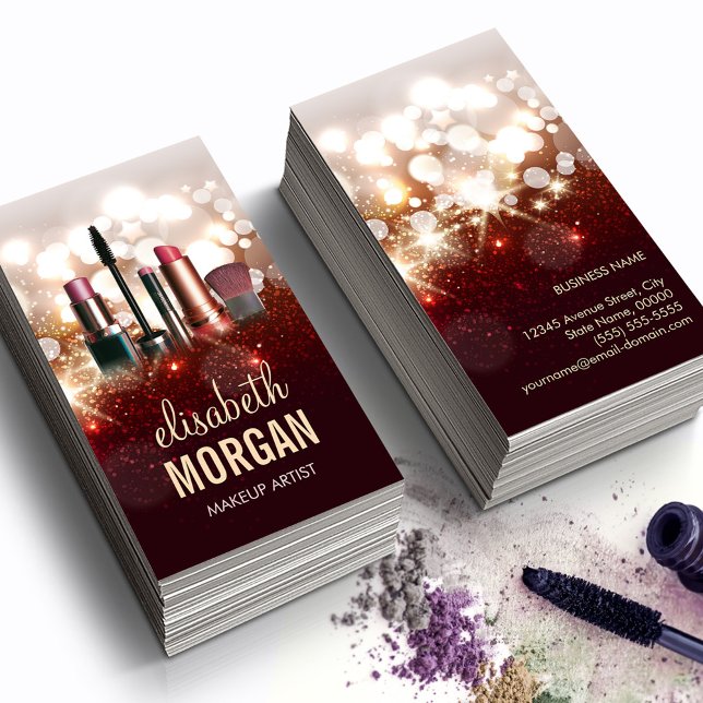 Makeup Artist Cosmetolog Shiny Glitter Gnistra Visitkort (Skapare uppladdad)