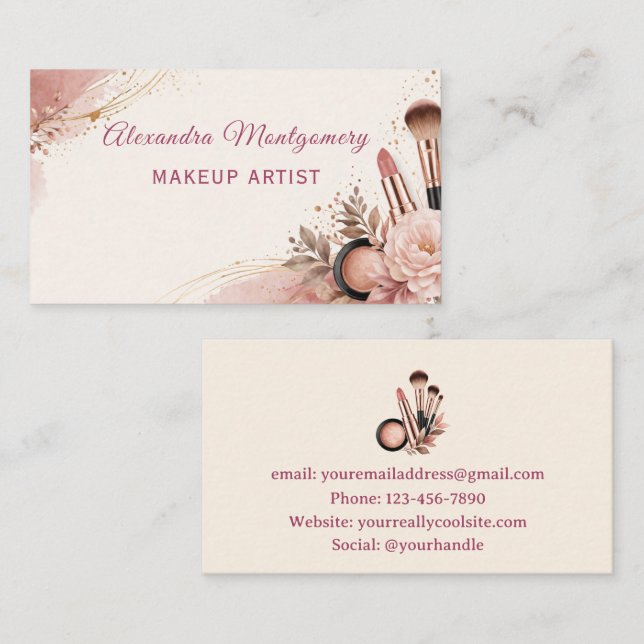 Makeup Artist Elegant Business Card Visitkort (Fram/baksida)