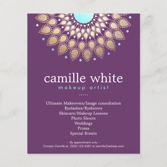 Makeup Artist Elegant Guld Ornate Motif Lila Flygblad (Framsidan)