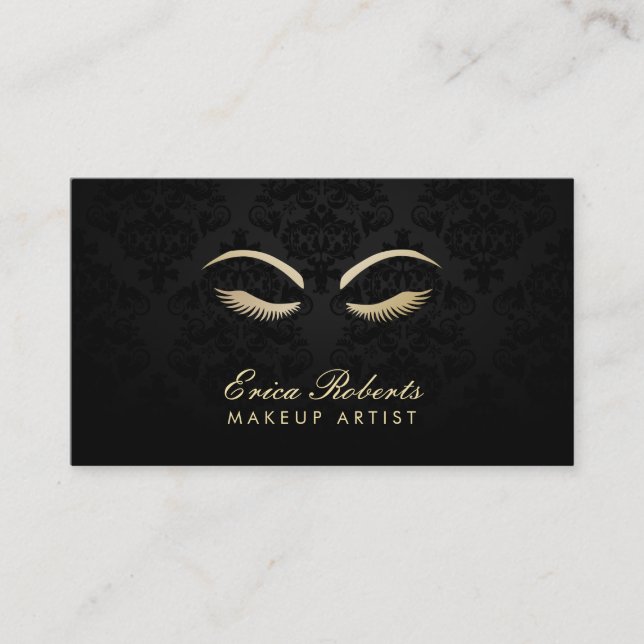 Makeup Artist Elegant Mörk Damask Salon Visitkort (Framsida)