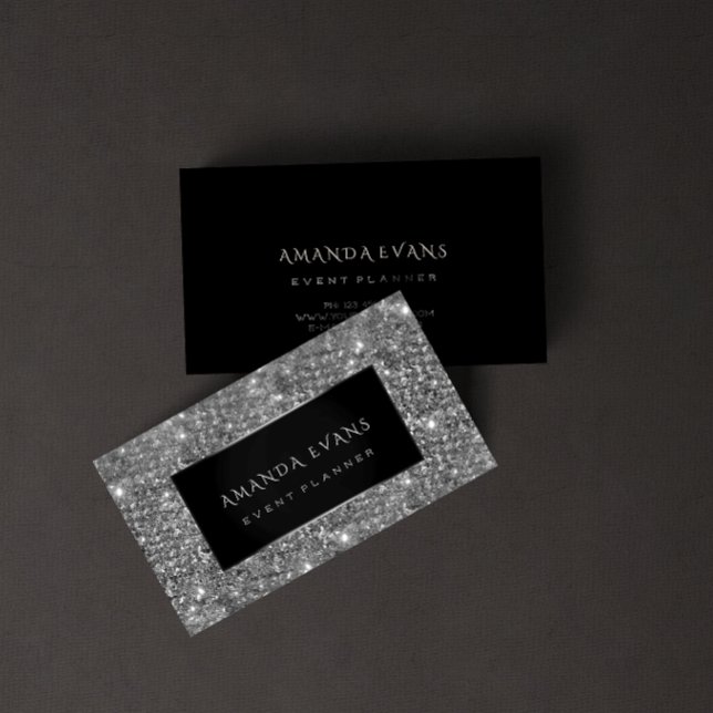 Makeup Artist Event Planner Black Silver Glitter Visitkort (Makeup Artist Event Planner Black Silver Glitter Business Card)