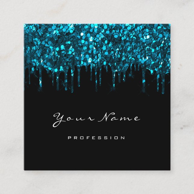 Makeup Artist Event Planner Glitter Black Blue Fyrkantigt Visitkort (Framsida)