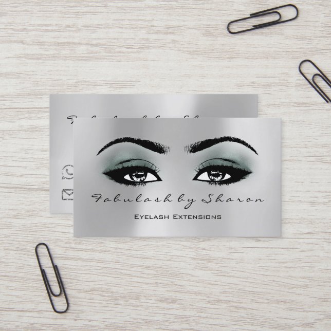 Makeup Artist Eyebrow Lash Extension Grått Teal Visitkort (Fram/Back In Situ)