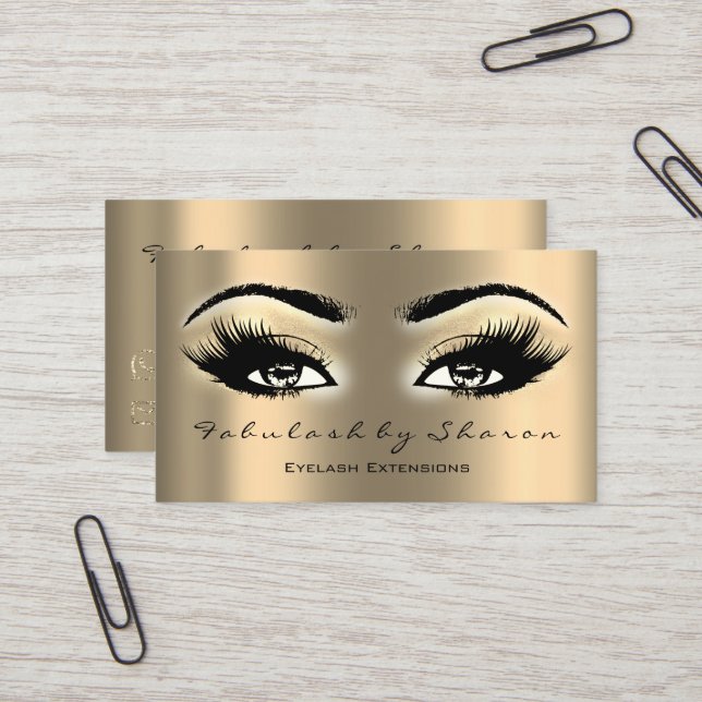 Makeup Artist Eyebrow Lash Extension Guld Öga Visitkort (Fram/Back In Situ)