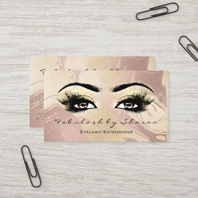 Makeup Artist Eyebrow Lash Extension Marble Guld Visitkort (Fram/Back In Situ)
