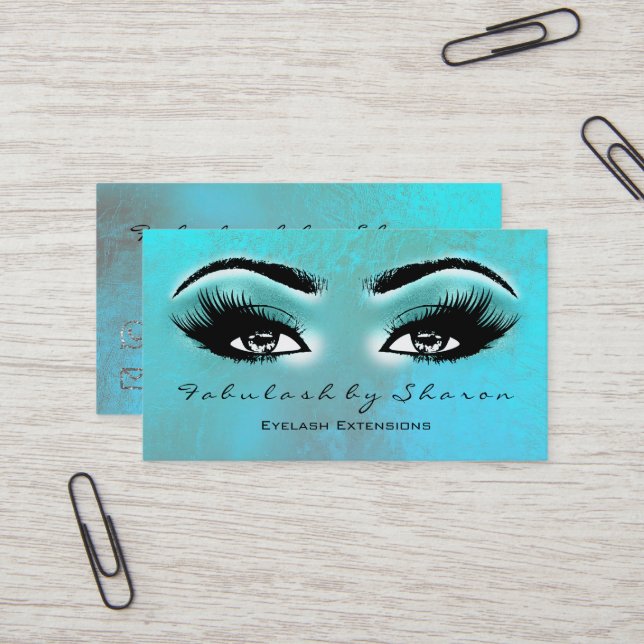 Makeup Artist Eyebrow Lash Extension Ocean Blue Visitkort (Fram/Back In Situ)