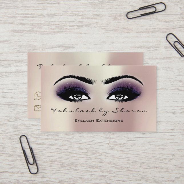 Makeup Artist Eyebrow Lash Extension Rosa Violet Visitkort (Fram/Back In Situ)