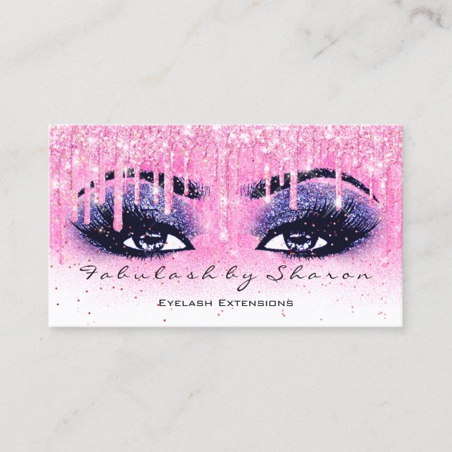 Makeup Artist Eyebrow Lash Glitter Drip Navy Rosa Visitkort (Framsida)