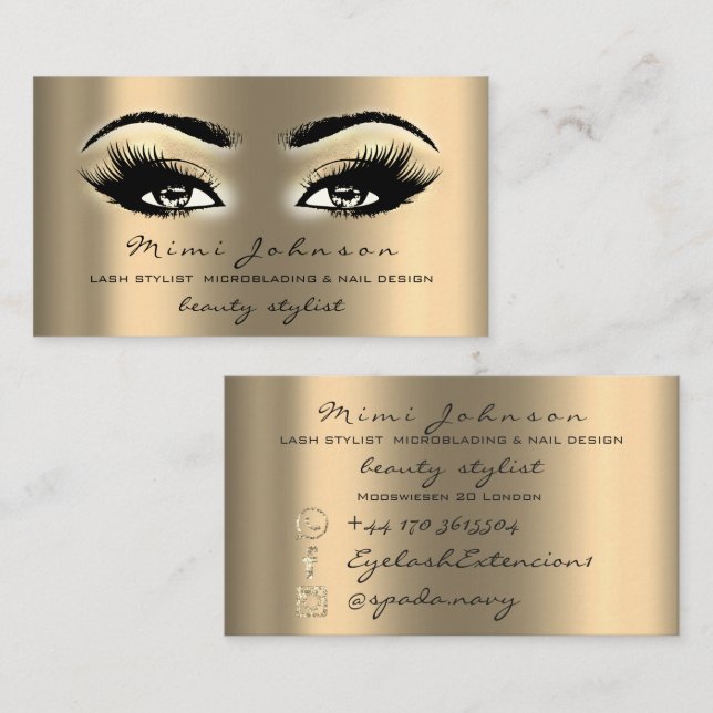 Makeup Artist Eyebrow Lash Guld Sepi Esthetician Visitkort (Fram/baksida)