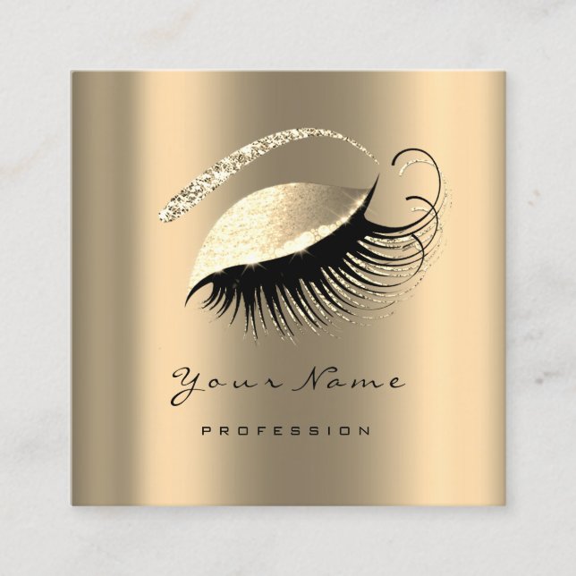 Makeup Artist Eyebrow Lash Sepia Guld Square VIP Fyrkantigt Visitkort (Framsida)