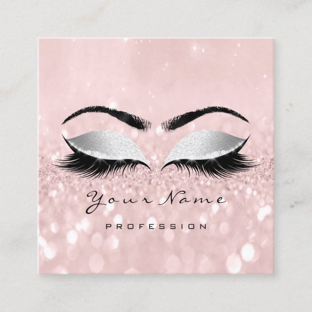 Makeup Artist Eyebrow Öga Lash Glitter Rosa Grått Fyrkantigt Visitkort (Framsida)