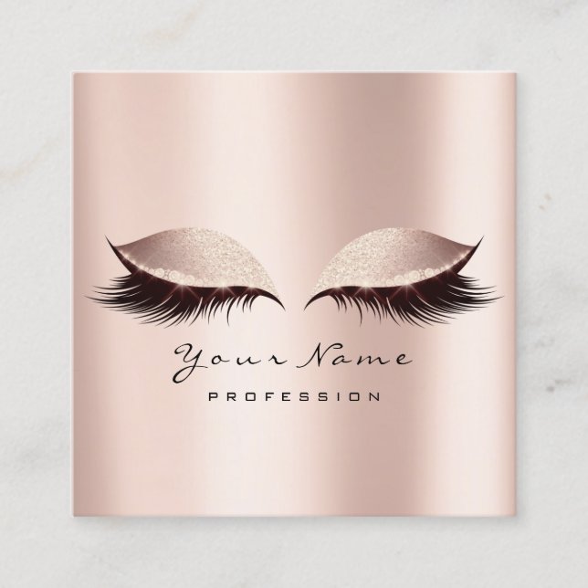 Makeup Artist Eyebrow Öga Lash Glitter Rosa ros Fyrkantigt Visitkort (Framsida)