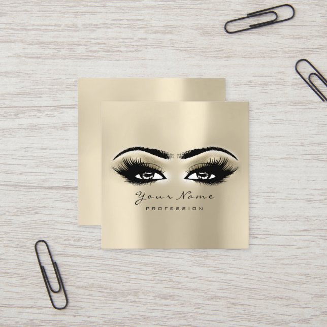 Makeup Artist Eyebrow Öga Lash Ivory Square Fyrkantigt Visitkort (Fram/Back In Situ)