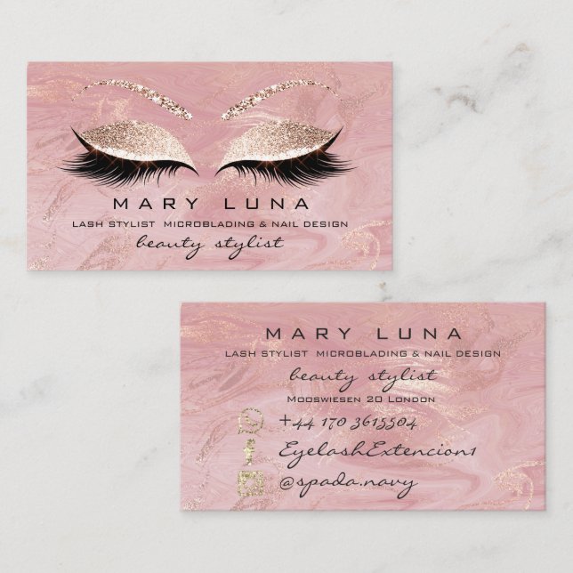 Makeup Artist Eyebrows Lash Extensi Rosa Glitter Visitkort (Fram/baksida)