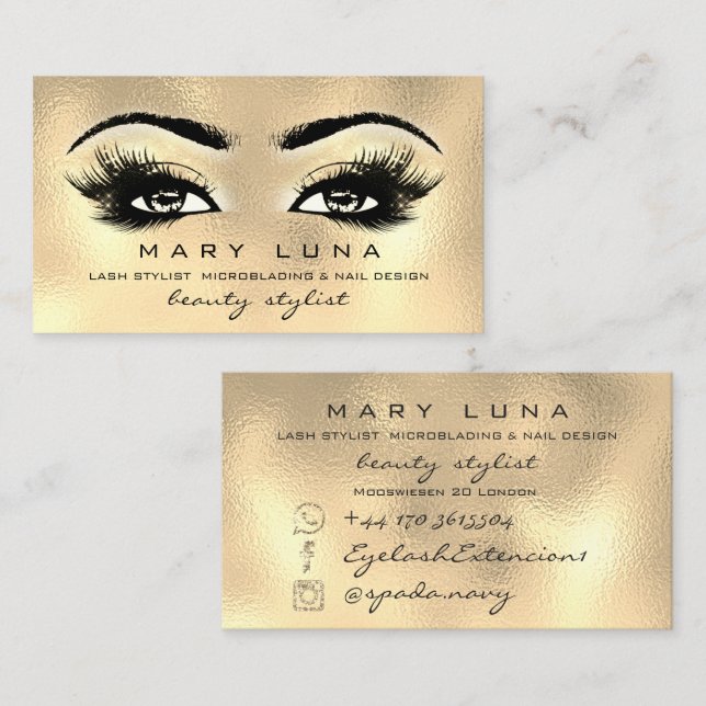 Makeup Artist Eyebrows Lash Glass Guld Visitkort (Fram/baksida)