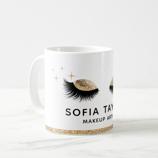 Makeup artist Eyebrows Lash Glitter Guld Sepia Kaffemugg (Framsida vänster)