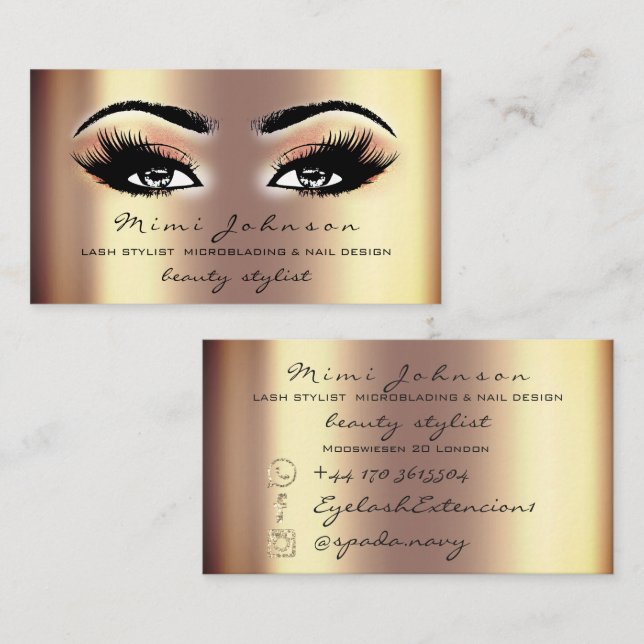 Makeup Artist Eyebrows Lash Guld Esthetician Visitkort (Fram/baksida)