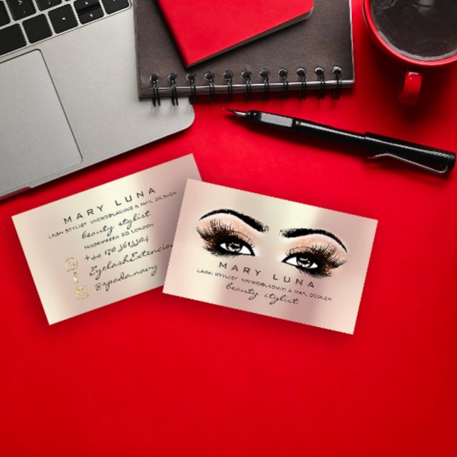 Makeup Artist Eyebrows Lash Peach Ro Guld Visitkort (Makeup Artist Eyebrows Lashes Peach Rose Gold Business Card)