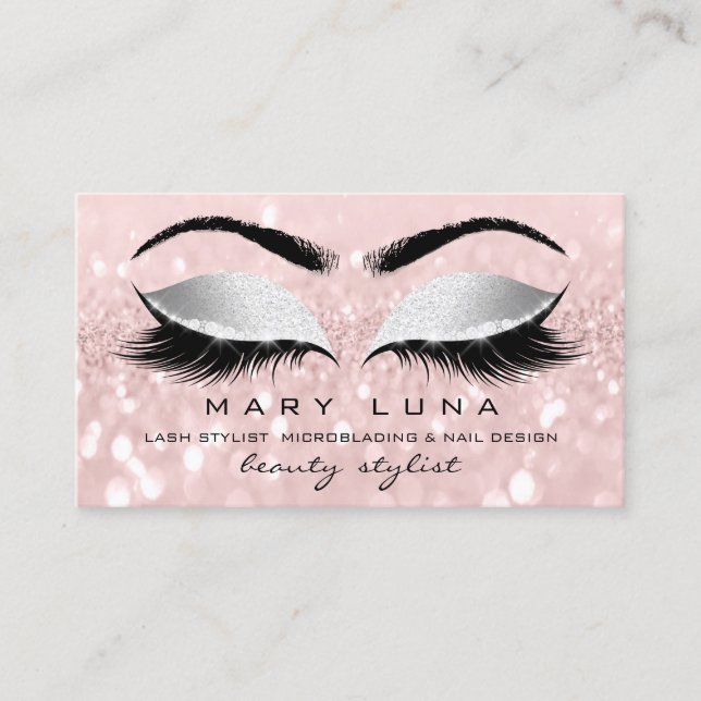 Makeup Artist Eyebrows Lash Rosa Grått Glitter Visitkort (Framsida)