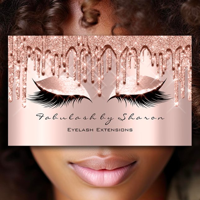 Makeup Artist Eyelash 3D Effect Glitter Drives Ro Visitkort (Makeup Artist Eyelash 3D Effect Glitter Drips Rose Business Card)