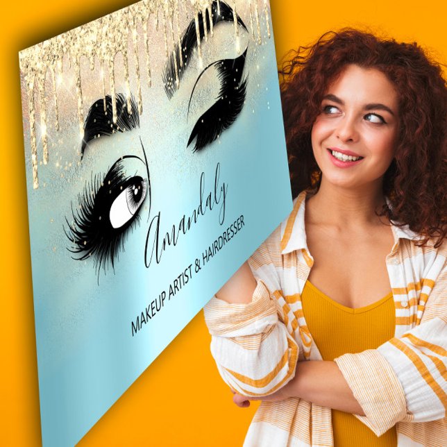 Makeup Artist Eyelash Blue QRCODE Logotyp Brows Visitkort (Makeup Artist Eyelashes Blue QRCODE Logo Brows Business Card)