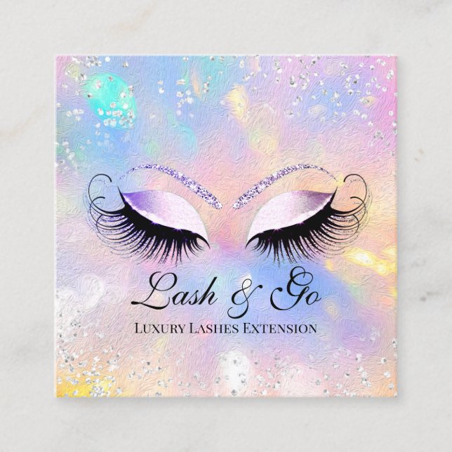 Makeup Artist Eyelash Brows Holograph Silver Fyrkantigt Visitkort (Framsida)