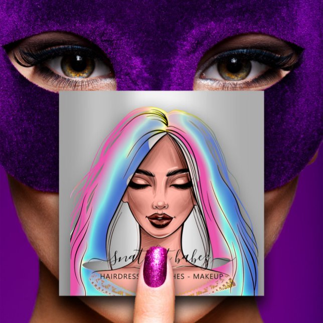 Makeup Artist Eyelash Brows Silver Holograph Fyrkantigt Visitkort (Makeup Artist Eyelashes Brows Silver Holograph Square Business Card)