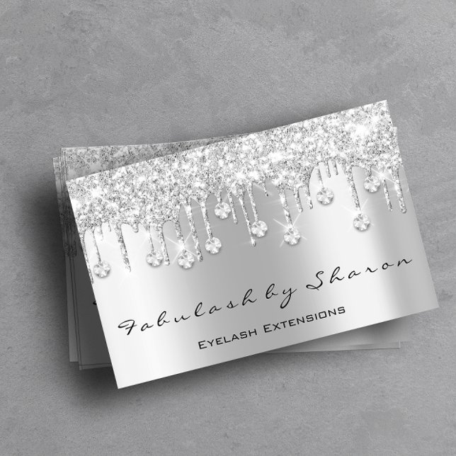 Makeup Artist Eyelash Diamond Drives Silver Glitte Visitkort (Makeup Artist Eyelash Diamond Drips Silver Glitter Business Card)