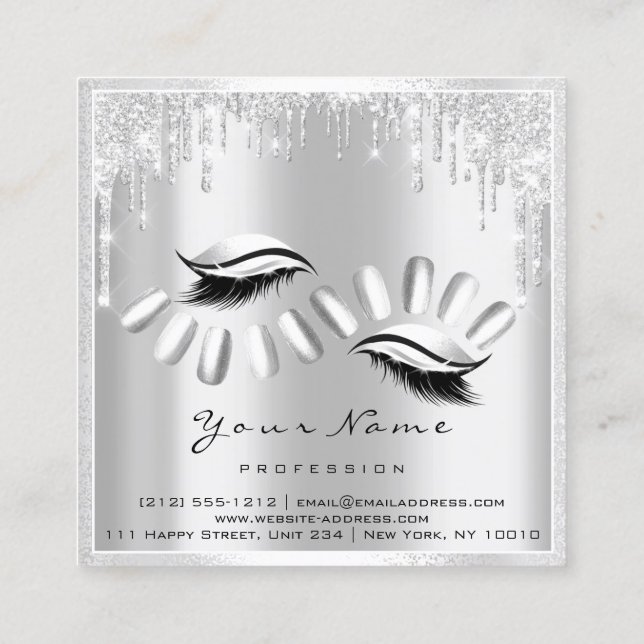 Makeup Artist Eyelash Extension Grått Drives Nagel Fyrkantigt Visitkort (Baksida)