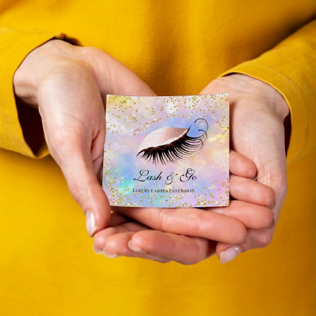 Makeup Artist Eyelash Extension Holograph Guld Fyrkantigt Visitkort (Skapare uppladdad)