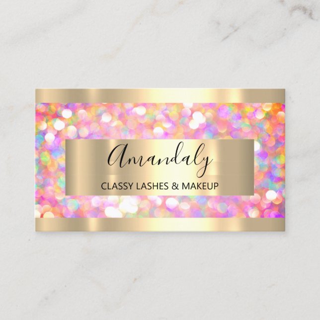 Makeup Artist Eyelash Guld Rosa Glitter Framed Visitkort (Framsida)
