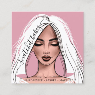 Makeup Artist Eyelash Hair Brows Läppar Rosa Fyrkantigt Visitkort