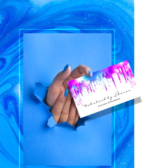 Makeup Artist Eyelash Holograph Drifts White Visitkort (Holographic Blu Pink Drips Nails FlorenceK )
