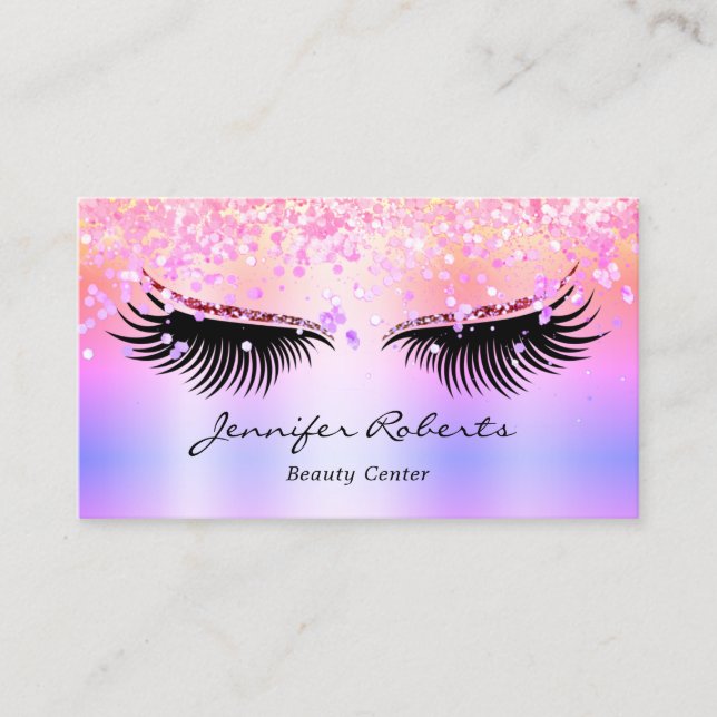 Makeup Artist Eyelash HoloGraph Glitter QR Rosa Visitkort (Framsida)