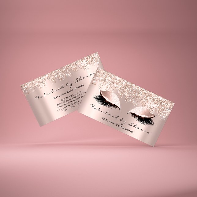 Makeup Artist Eyelash Lash Glitter Confetti Ro Visitkort (Makeup Artist Eyelash Lashes Glitter Confetti Rose Business Card )