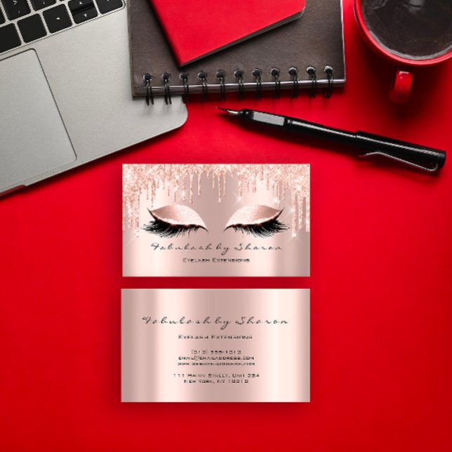 Makeup Artist Eyelash Lash Glitter DripsRose 100 Visitkort (Makeup Artist Eyelash Lashes Glitter Drips Rose 1 Business Card)