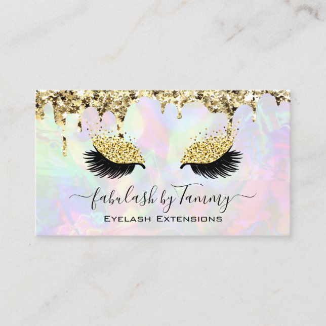 Makeup Artist Eyelash Lash Glitter Drives Guld Visitkort (Framsida)