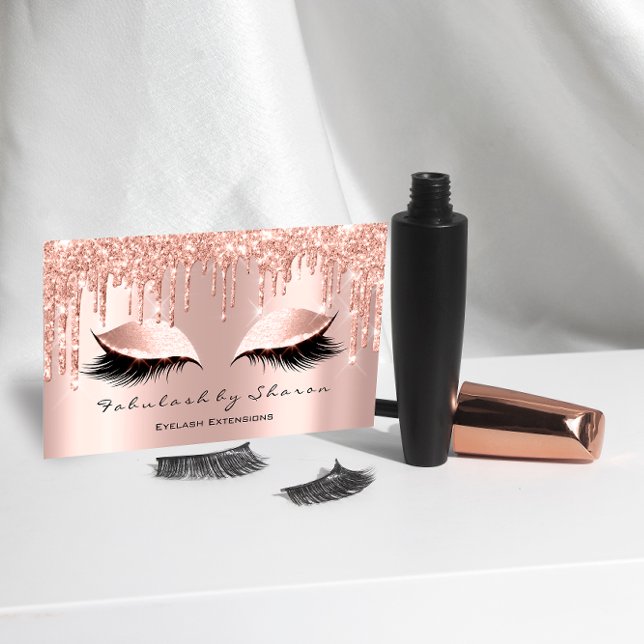 Makeup Artist Eyelash Lash Glitter Drives Ro Visitkort (Makeup Artist Eyelash Lashes Glitter Drips Rose Business Card)