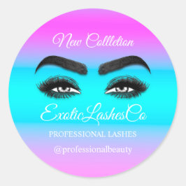 Makeup Artist Eyelash Logotyp Lila Ombre Blue Rosa Runt Klistermärke