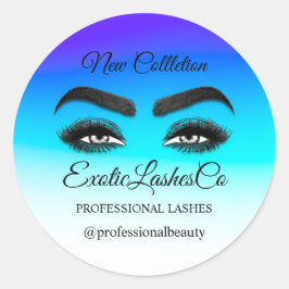 Makeup Artist Eyelash Logotyp Ombre Blue White Runt Klistermärke