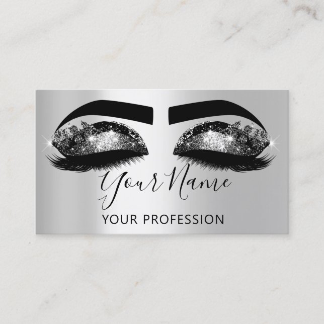 Makeup Artist Eyelash Microblading Silver Black Visitkort (Framsida)