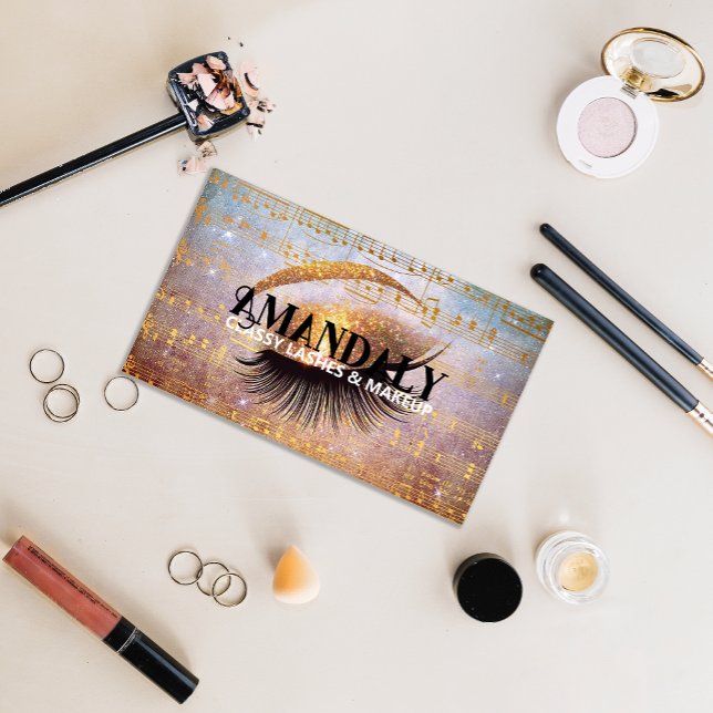 Makeup Artist Eyelash QR LOGOTYP Guld Musik noter Visitkort (Makeup Artist Eyelash QR LOGO Gold Music Notes Business Card)
