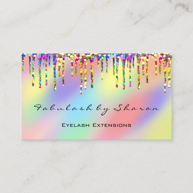 Makeup Artist Eyelash Rainbow Drips Holograph Visitkort (Framsida)