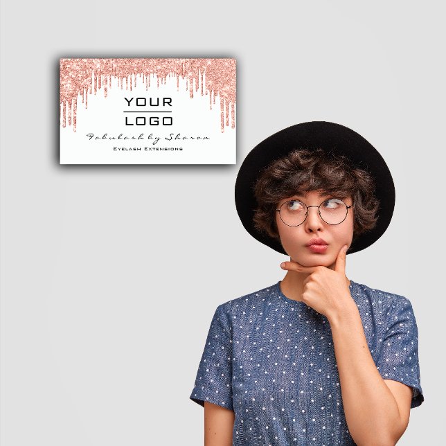 Makeup Artist Eyelash Ro Glitter Drives Logotyp Visitkort (Makeup Artist Eyelash Rose Glitter Drips Logo Business Card )