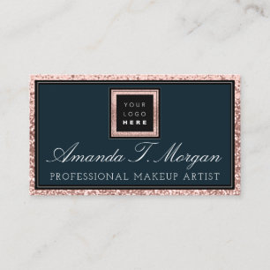 Makeup Artist Eyelash Ro Logotyp Elegant Blue Navy Visitkort