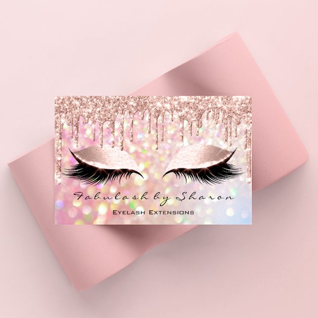 Makeup Artist Eyelash Rosa Glitter Drives Ro Visitkort (Makeup Artist Eyelash Pink Glitter Drips Rose Business Card)
