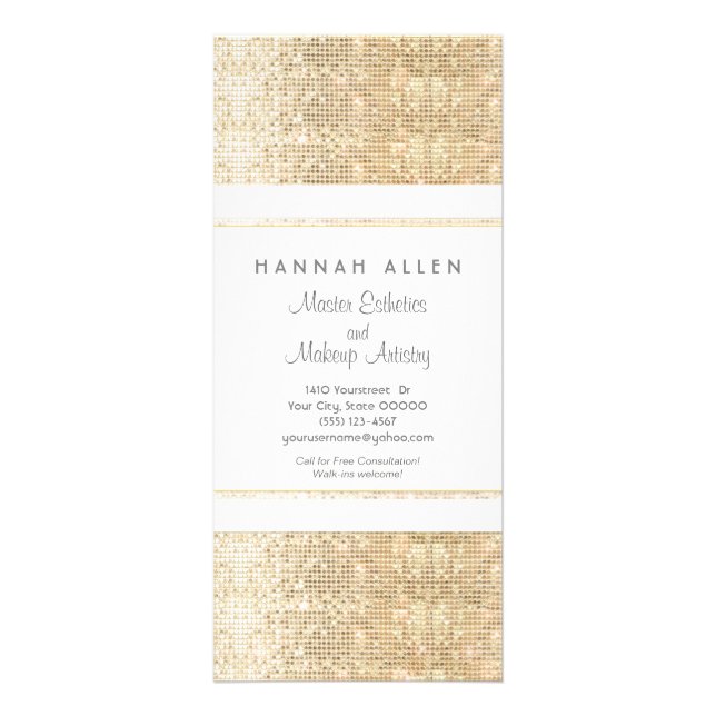 Makeup Artist Faux Guld Sequins Rack Card Reklamkort (Framsidan)