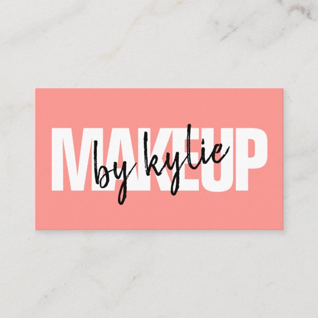 Makeup-artist fet namnteckning skript, korallröd visitkort (Framsida)