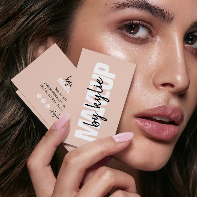 Makeup-artist fet namnteckning skript  rosa visitkort (Makeup artist bold signature script blush pink business card)