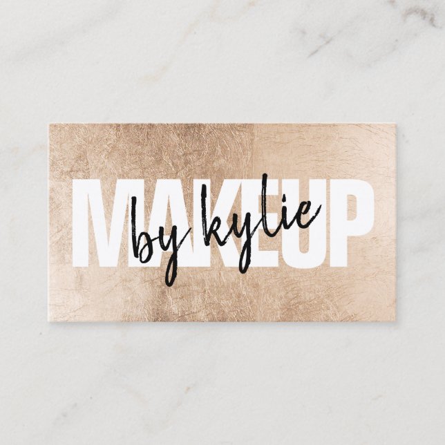 Makeup artist fold namnteckning skript ro guld-fol visitkort (Framsida)